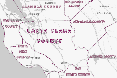 Location map of Santa Clara Valley and vicinity. Base map hillshade